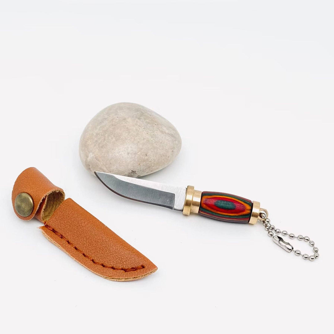 Colored Wood Handle Portable Mini Knife with Protective Cove: Style B