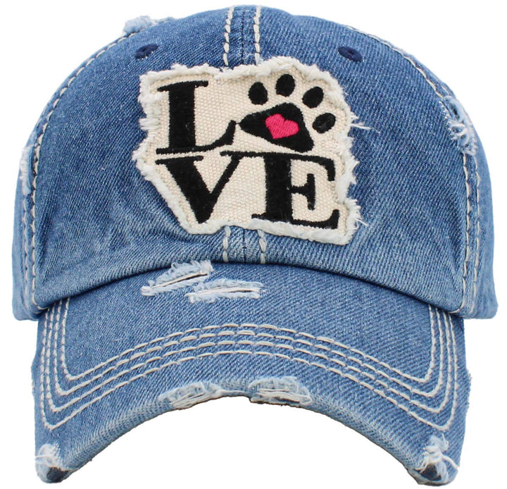 Paw Love Vintage Ballcap, Black