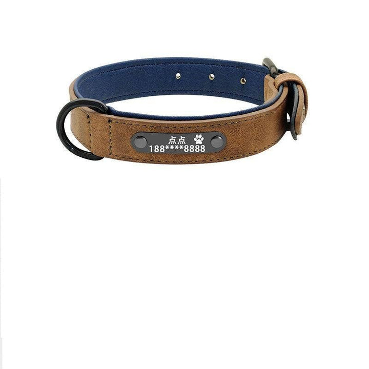 Personalized Leather Dog Collar with Anti-Lost Lettering for Dogs of All Sizes: Blue Plus 1.2 Tow Rope / L