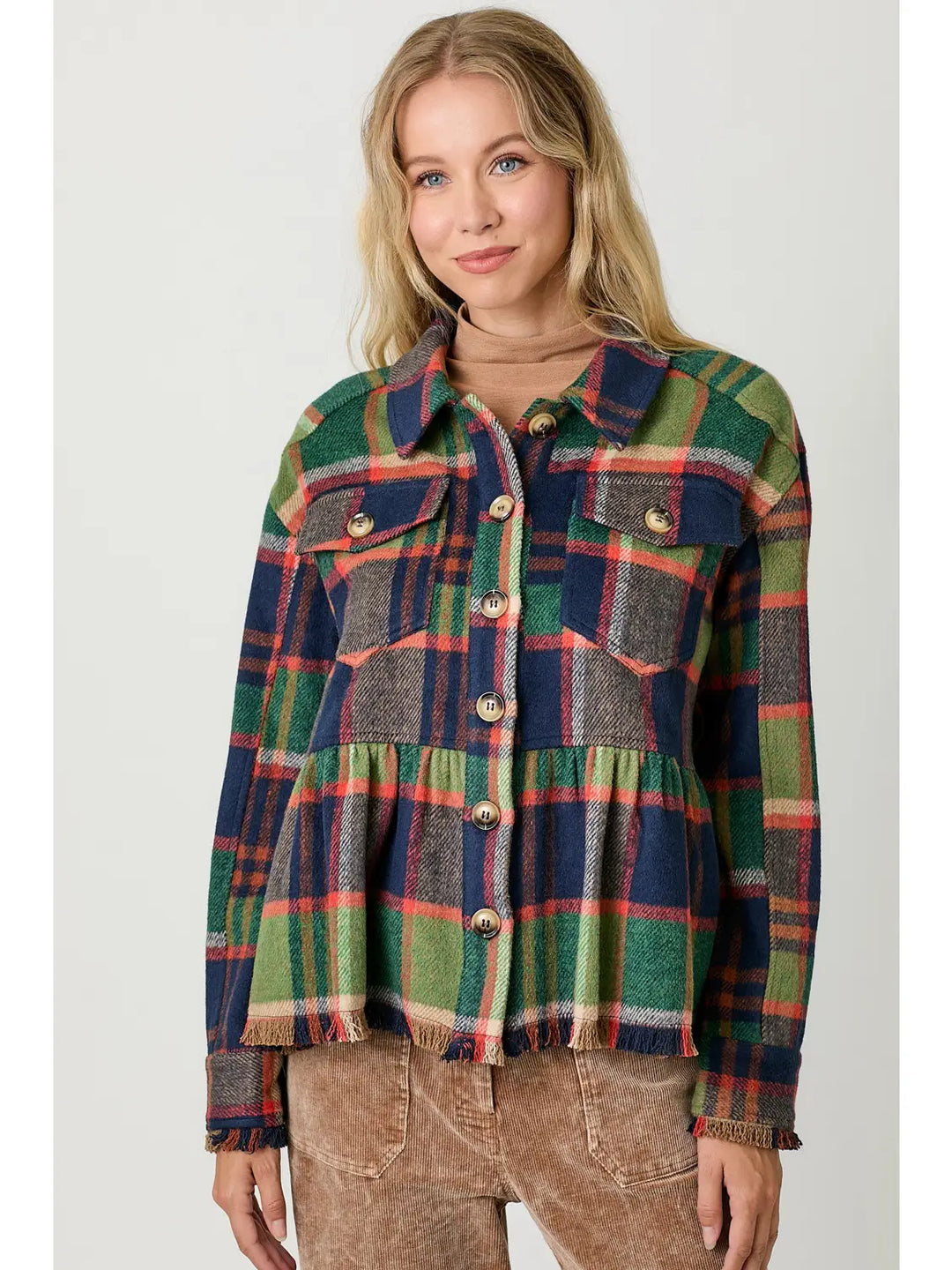 W's Peplum Fringe Plaid Jacket