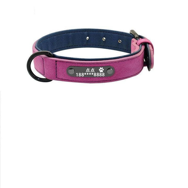 Personalized Leather Dog Collar with Anti-Lost Lettering for Dogs of All Sizes: Blue Plus 1.2 Tow Rope / L