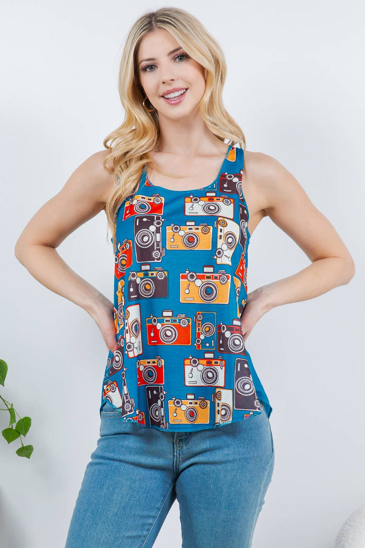 Vintage Camera Tank Top, Blue