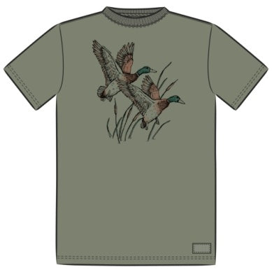 M'S MALLARD DUCKS ILLUSTRATION S/S CRUSHER TEE, MOSS GREEN