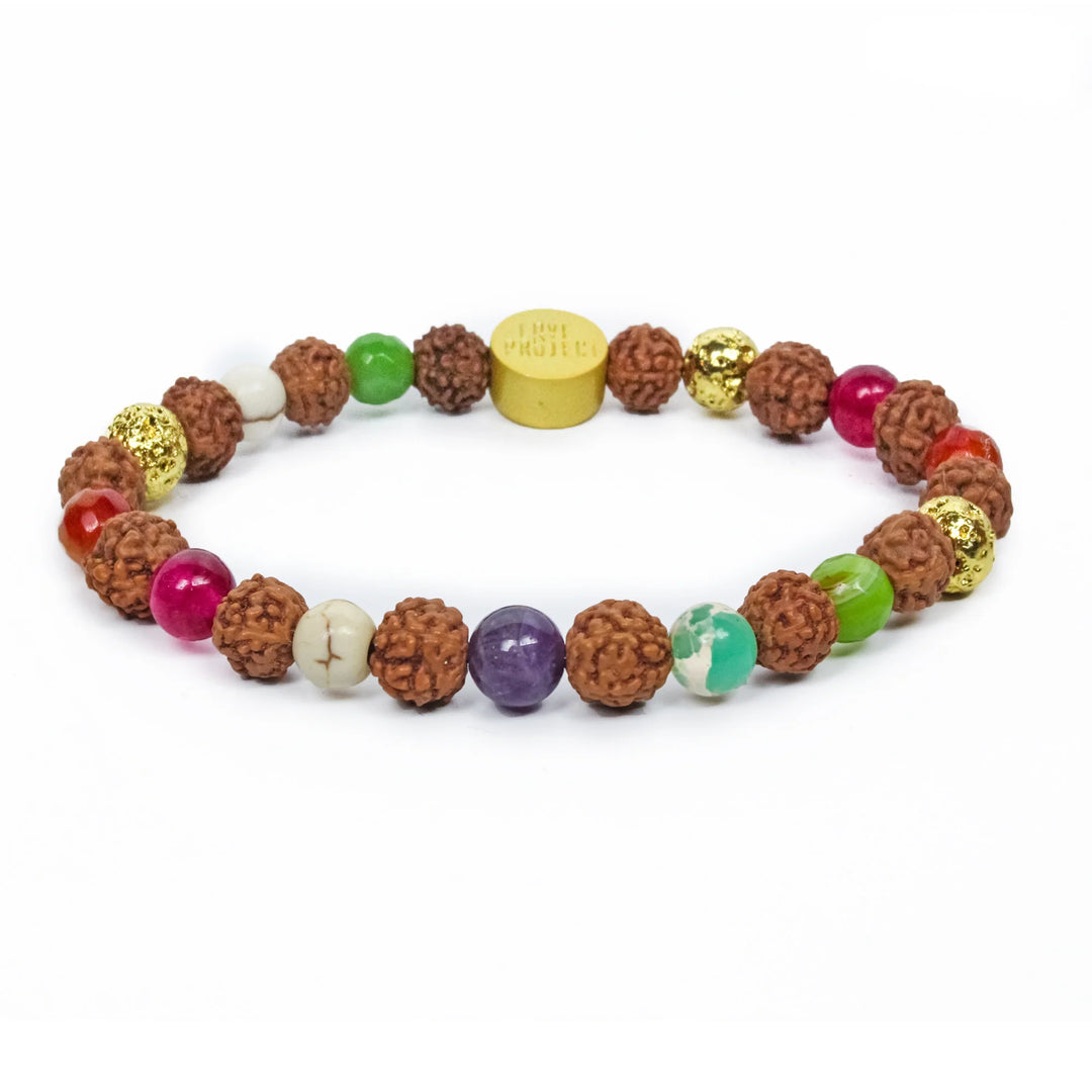 BALI RAINBOW MALA - CHAKRA STONES WITH GOLDEN BEADS