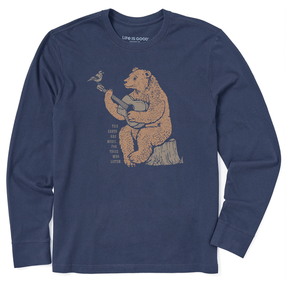 M's Woodcut Earth Has Music Guitar Bear Long Sleeve Crusher Tee