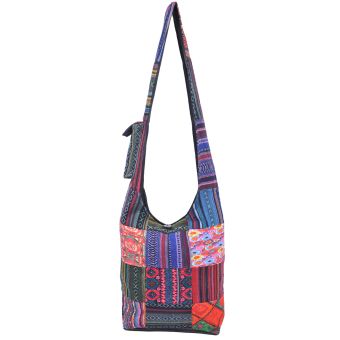 Patched Graphic Print Cotton Hippie Hobo Bag