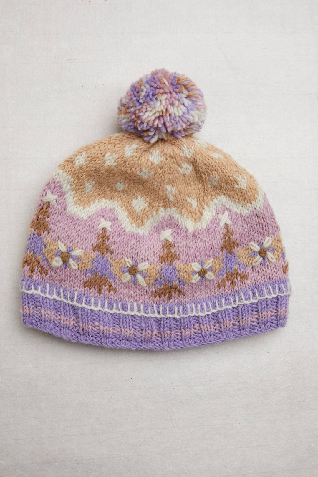 Alpine Villa Lavender Embroidered Knit Beanie