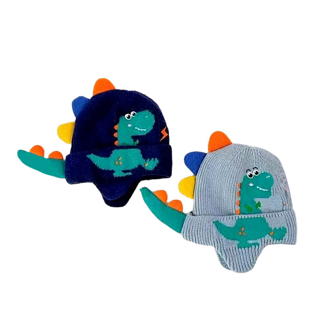 Dinosaur Colorful Knitted Kids Beanie with ear cover, Assorted