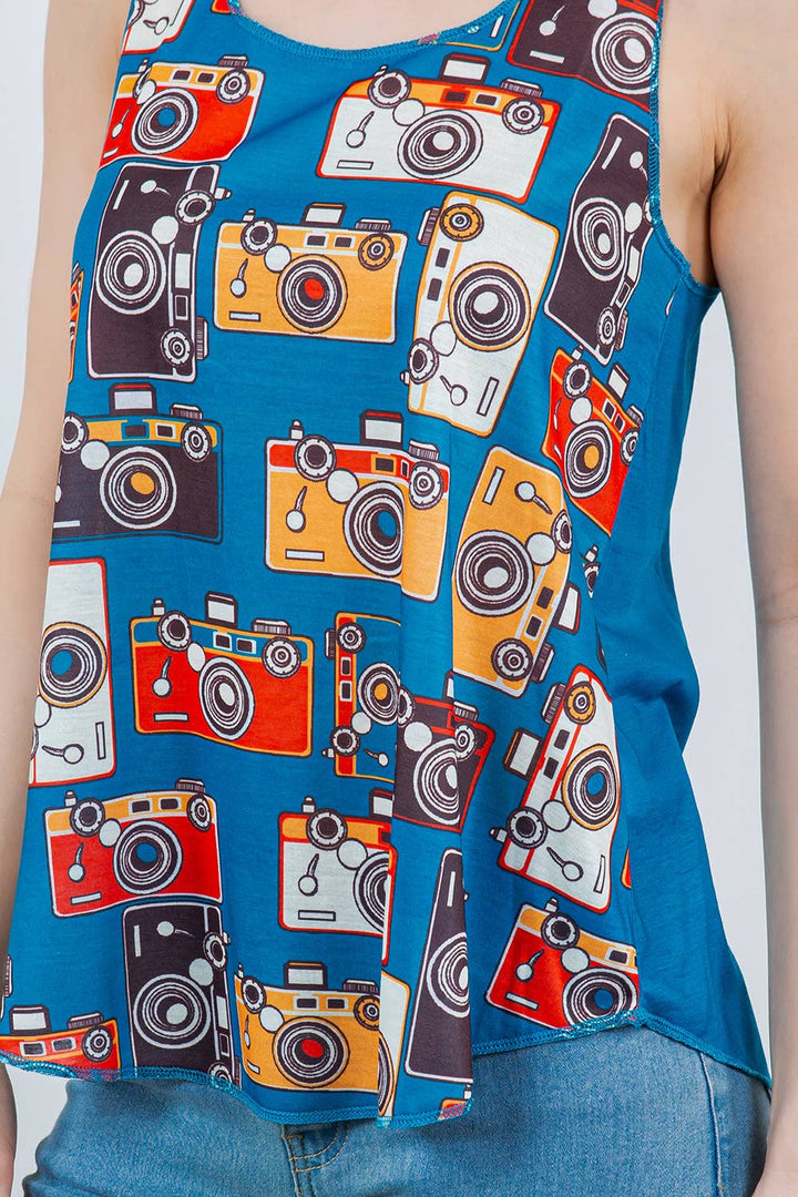 Vintage Camera Tank Top, Blue