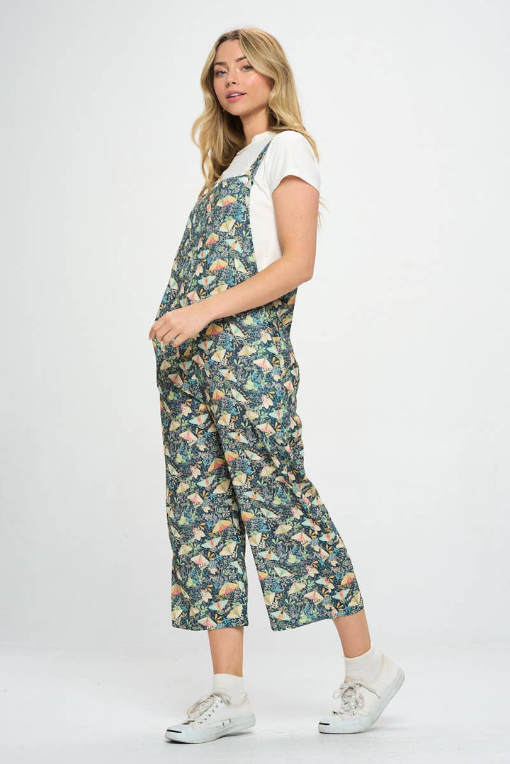 MOTH PRINT OVERALLS WITH POCKETS: M