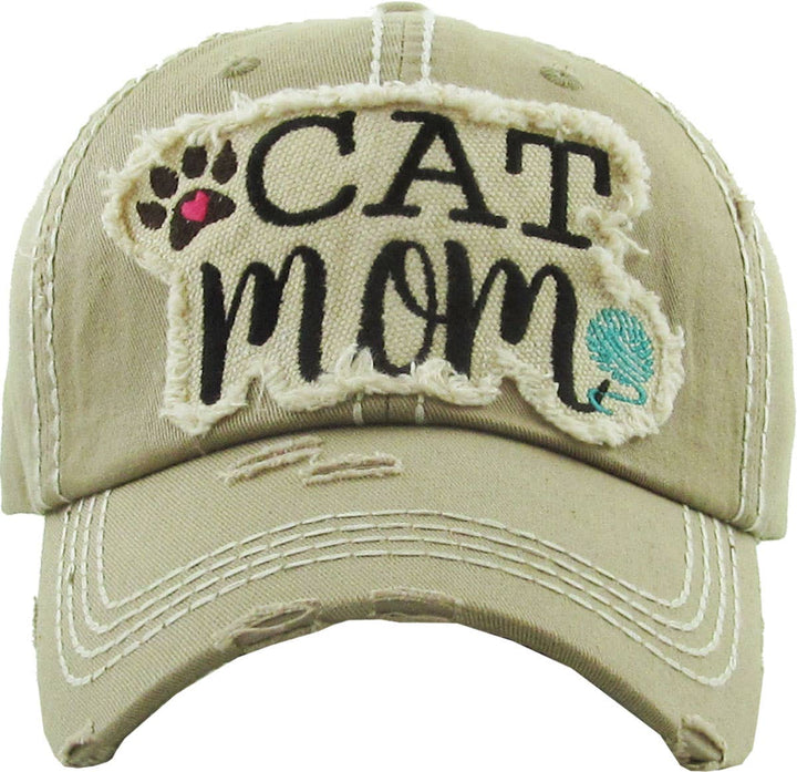 CAT MOM Washed Vintage Ball Cap: BUR