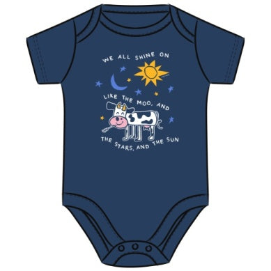 I'S WE ALL SHINE ON COW S/S CRUSHER BODYSUIT, DARKEST BLUE