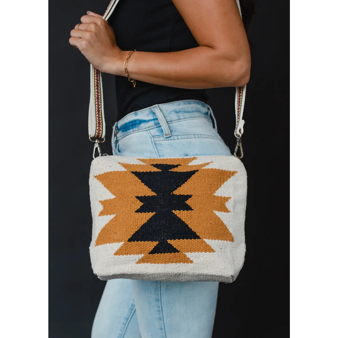 Cream, Camel & Black Aztec Crossbody Bag