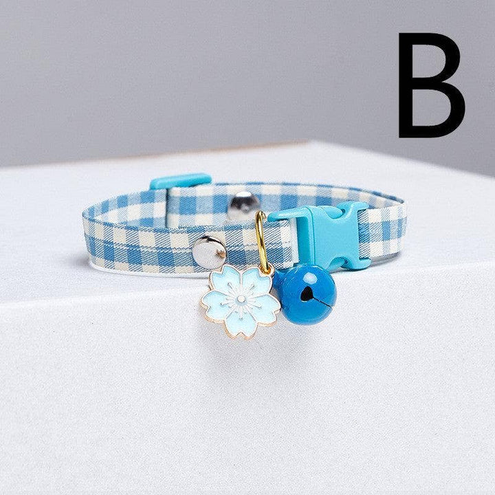 Checkered Cat Collar with Bell - Stylish Grid Patterns: B / S