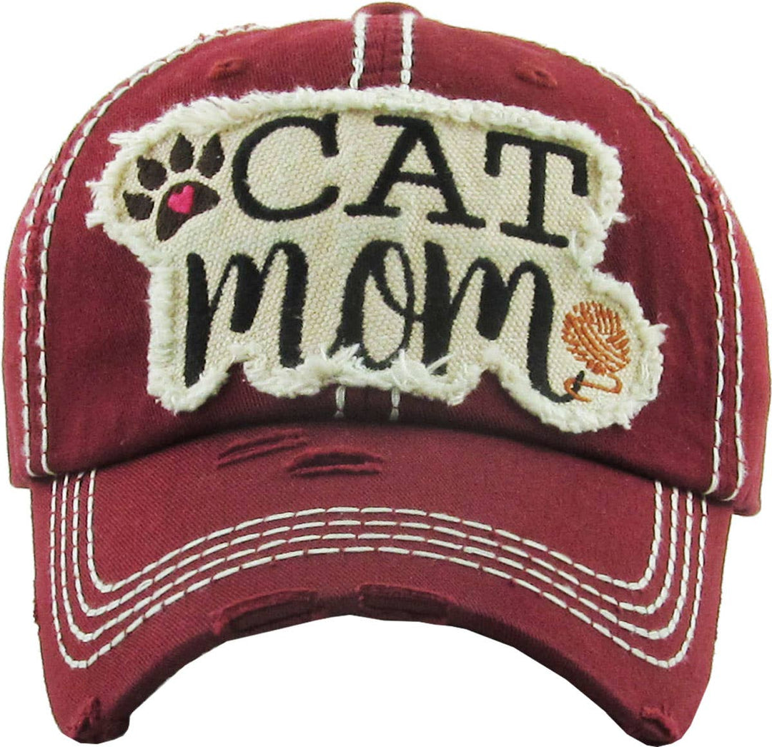 CAT MOM Washed Vintage Ball Cap: BUR