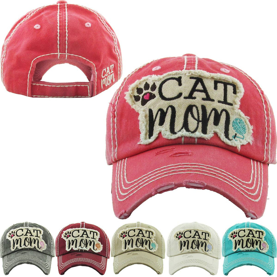 CAT MOM Washed Vintage Ball Cap: BUR