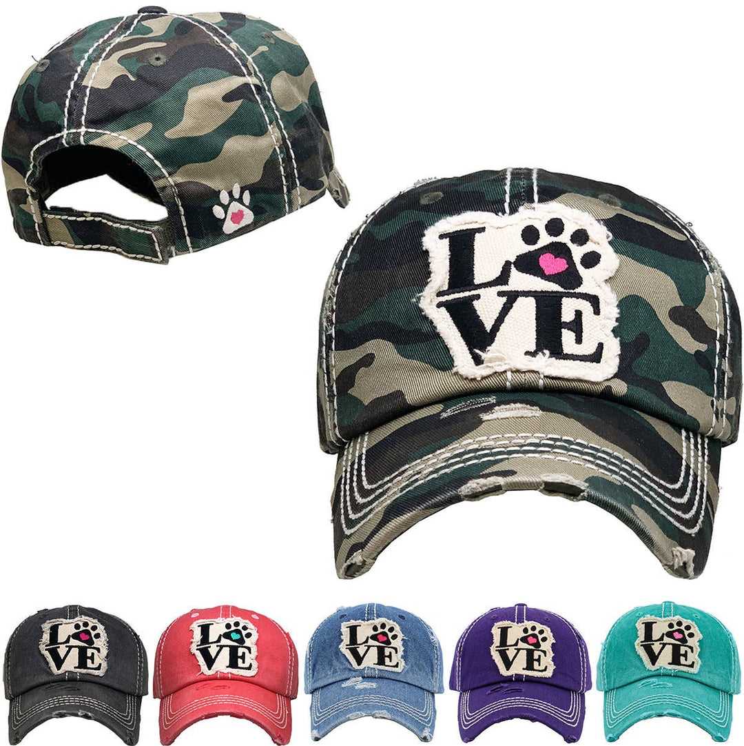 Paw Love Vintage Ballcap, Black