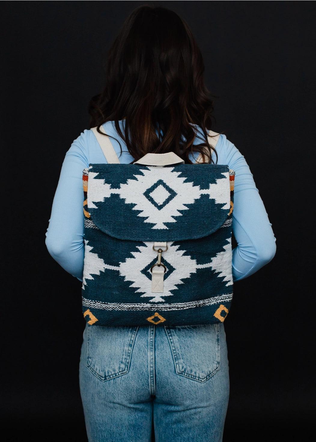 Navy, White, Yellow & Black Aztec Backpack