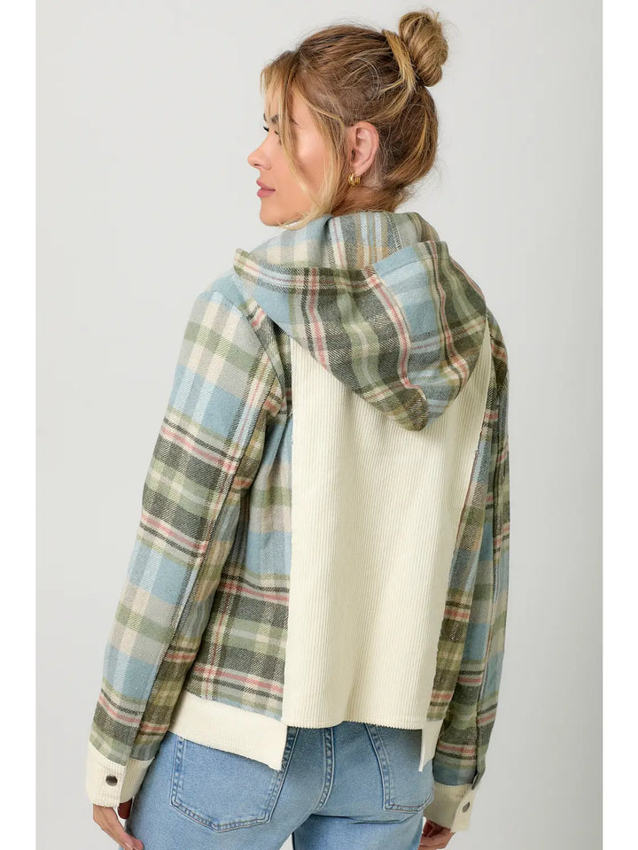 W's Corduroy and Plaid Hooded Jacket