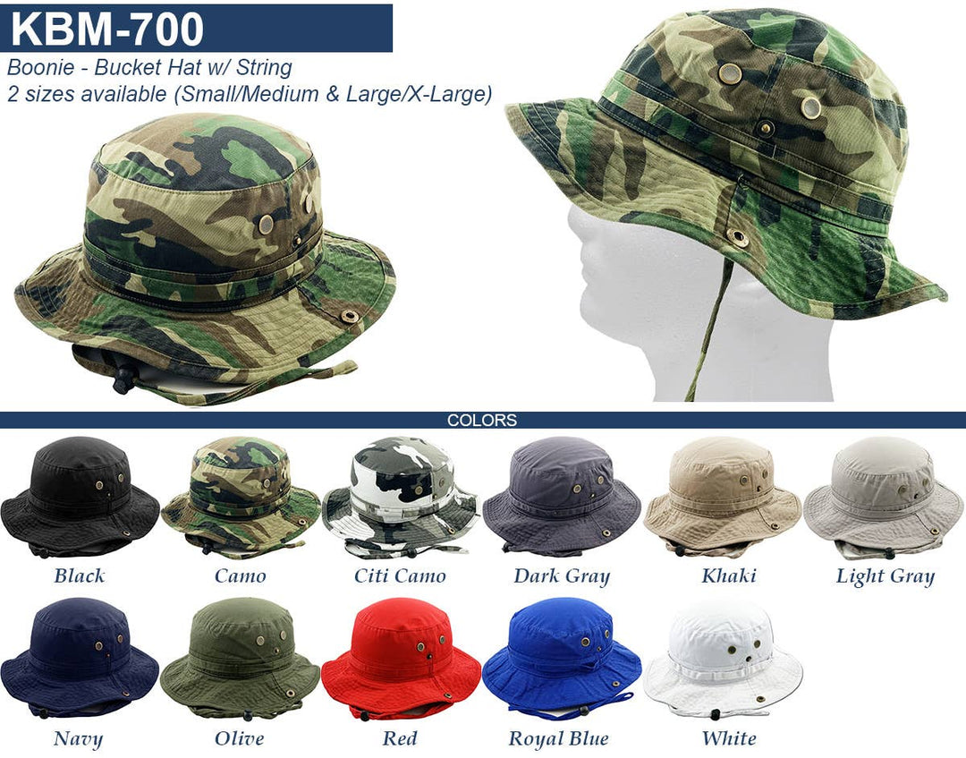 Solid Boonie Hat With String (Fitted): L/XL / KHK