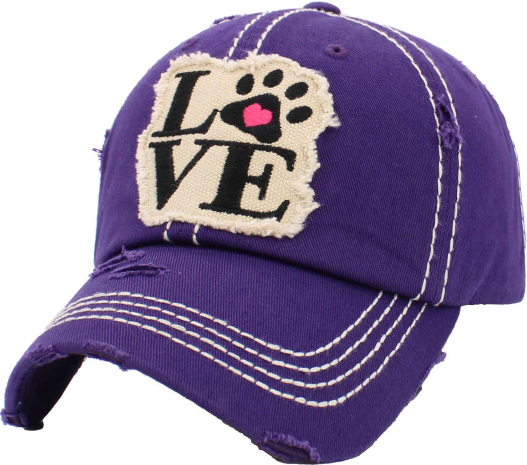 Paw Love Vintage Ballcap, Black