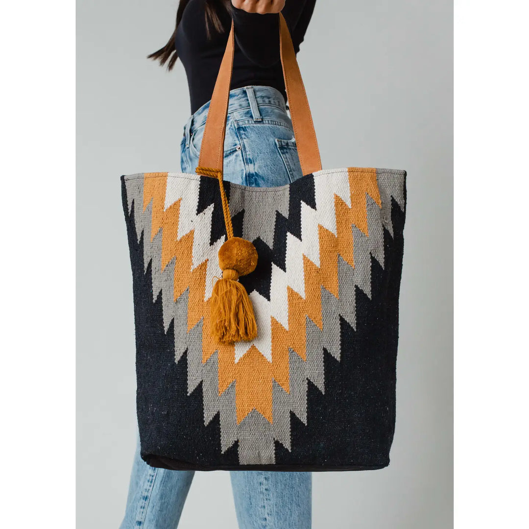 Black, Gray, Mustard & Cream Aztec Tote