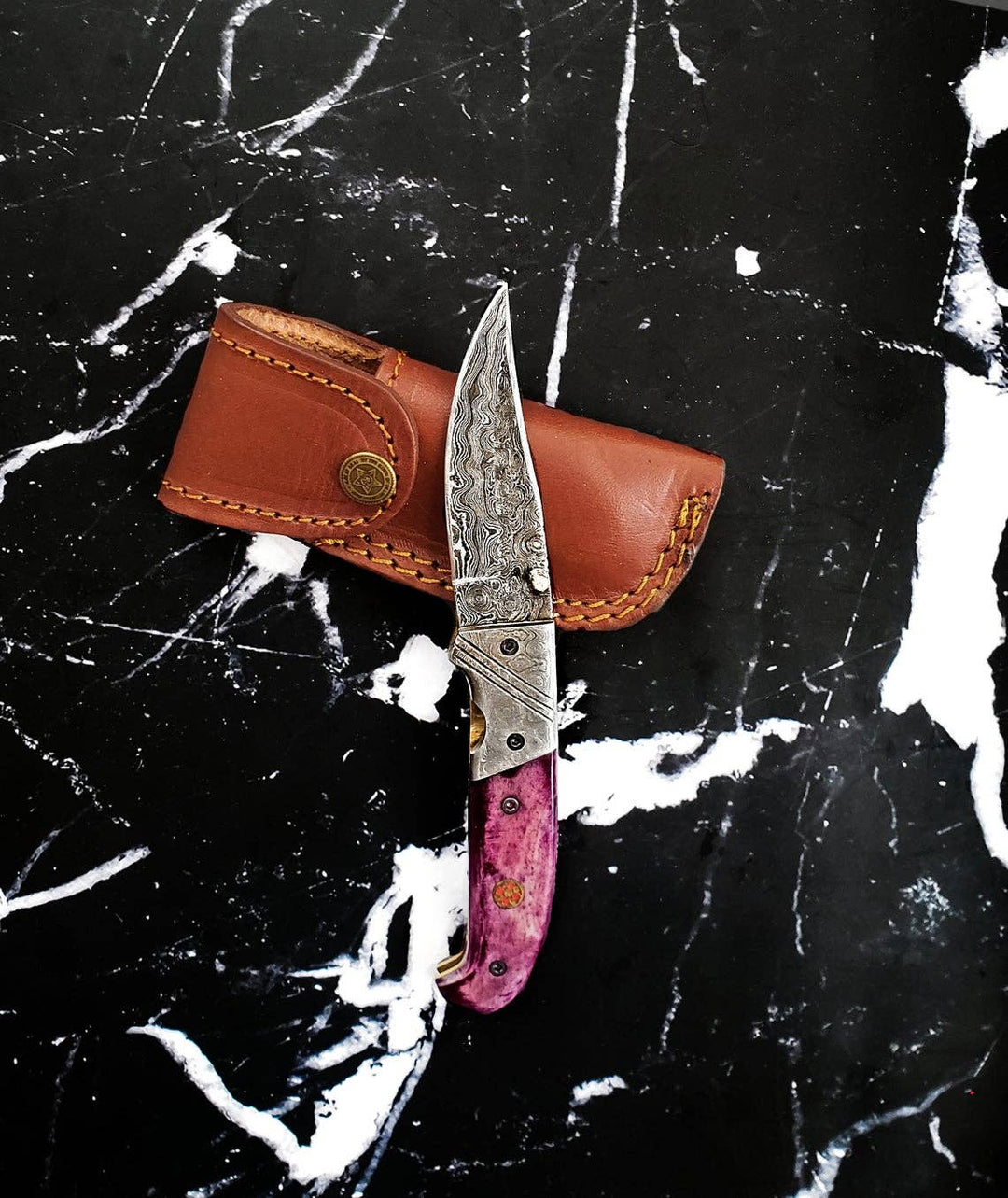 Titan Classico Viola- Raindrop Damascus Folding Blade/ EDC/