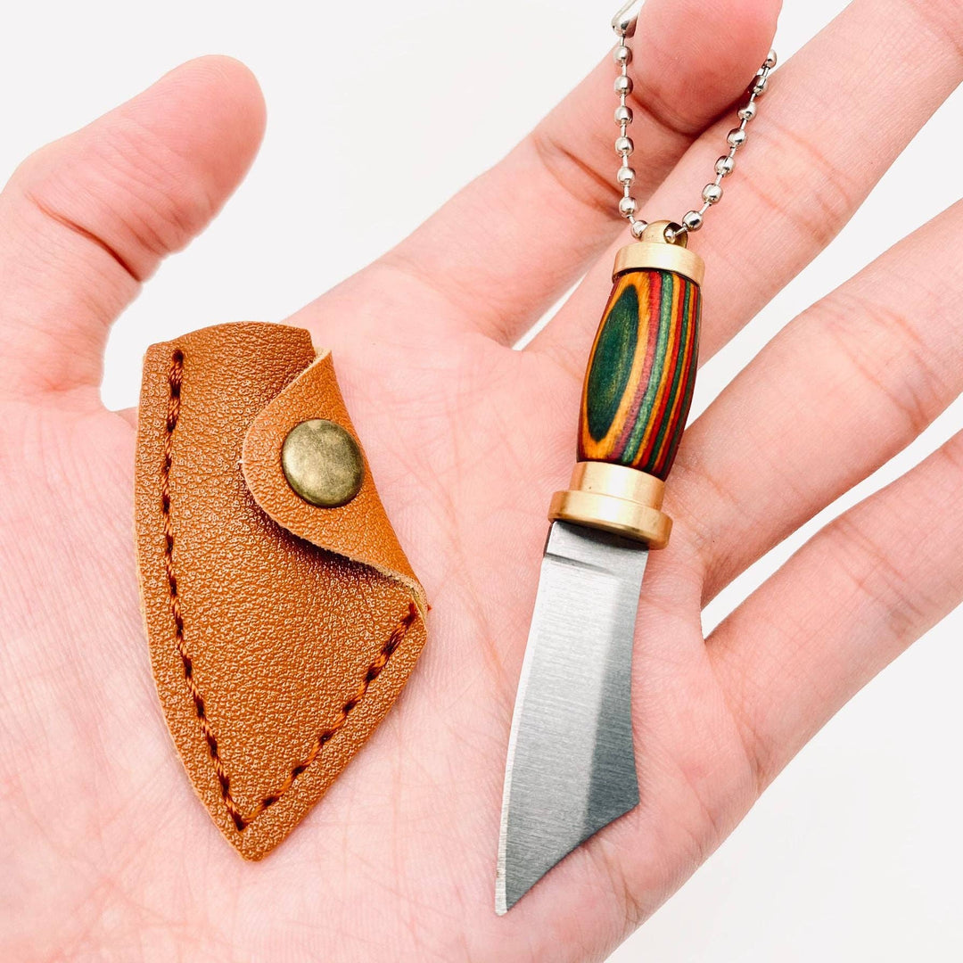 Colored Wood Handle Portable Mini Knife with Protective Cove: Style B