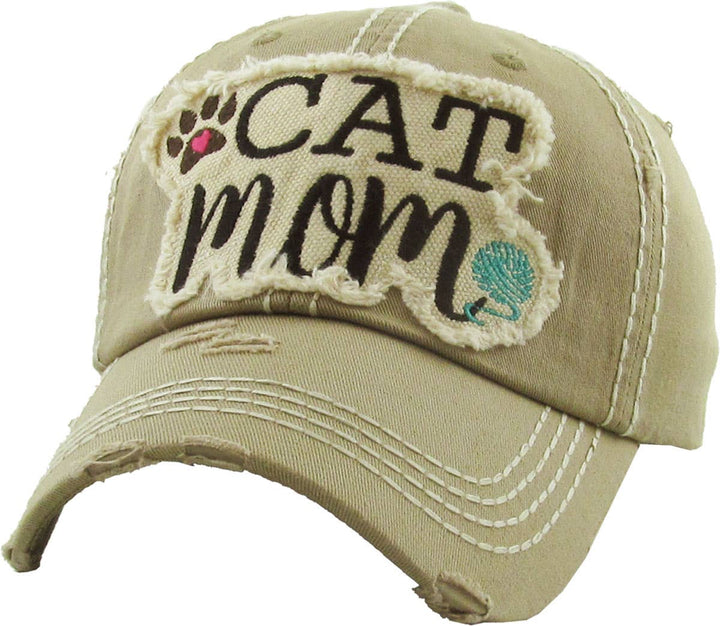 CAT MOM Washed Vintage Ball Cap: BUR