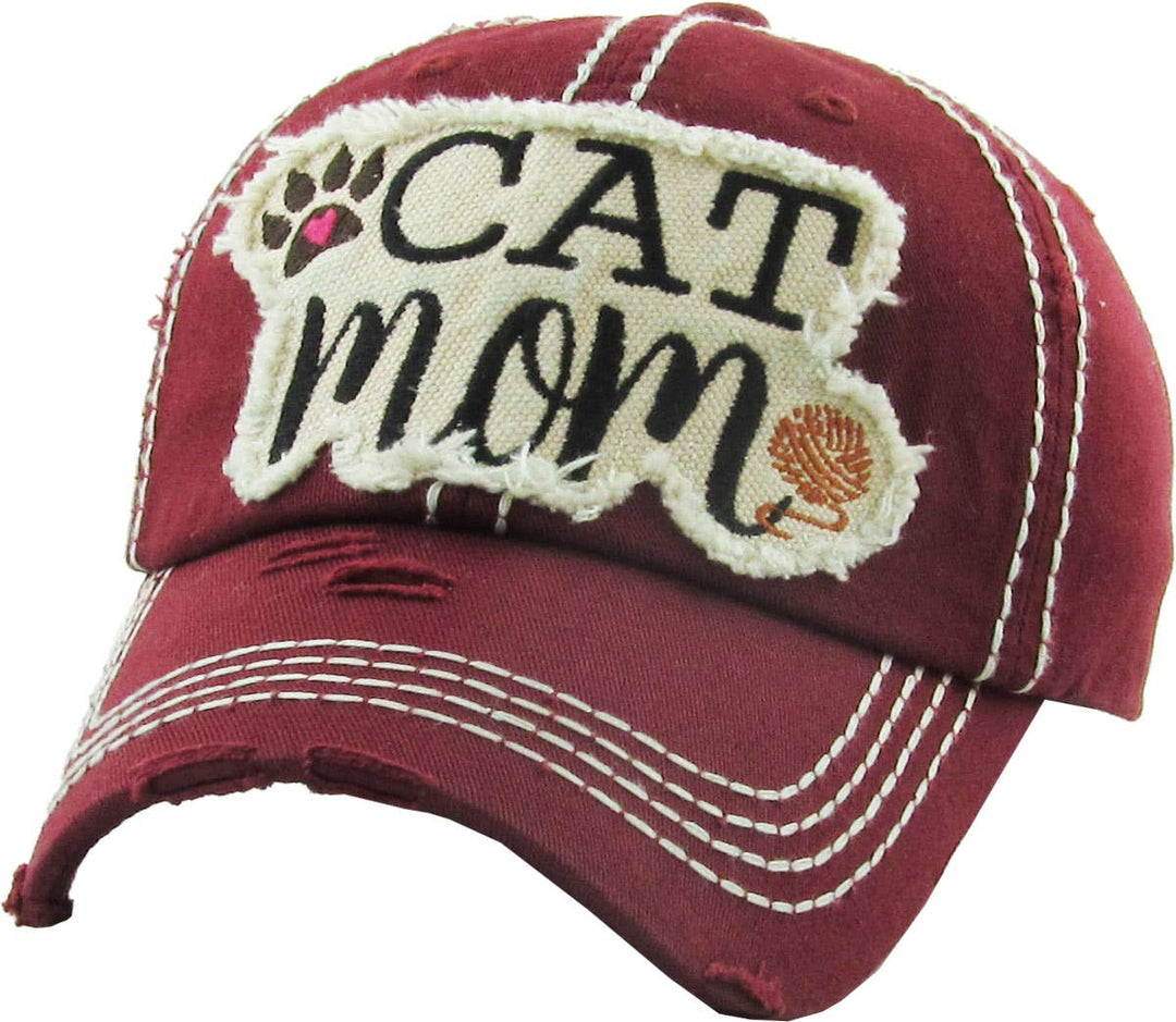 CAT MOM Washed Vintage Ball Cap: BUR