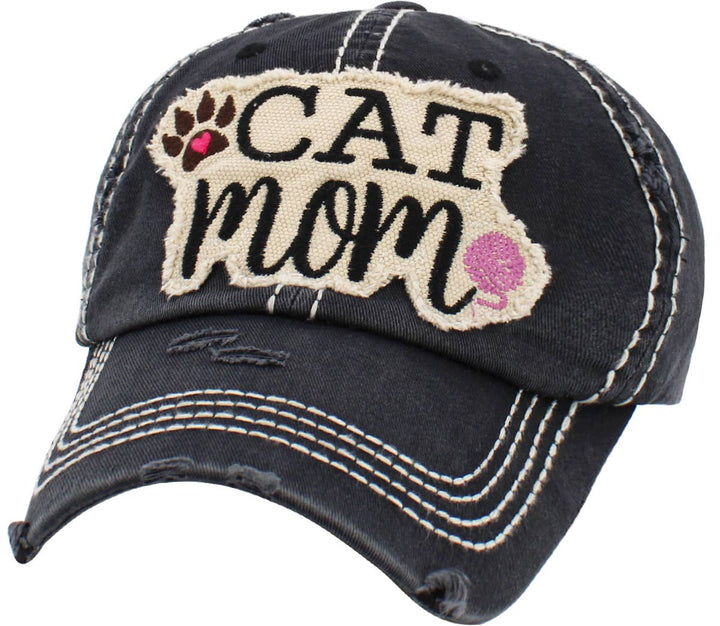 CAT MOM Washed Vintage Ball Cap: BUR