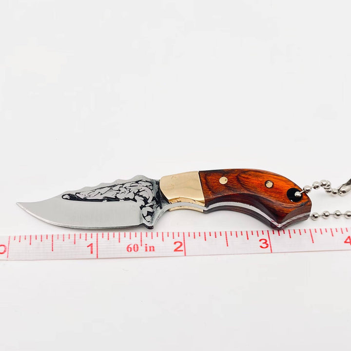 Wooden Handle Portable Mini Stainless Steel Embossed Knife: Green