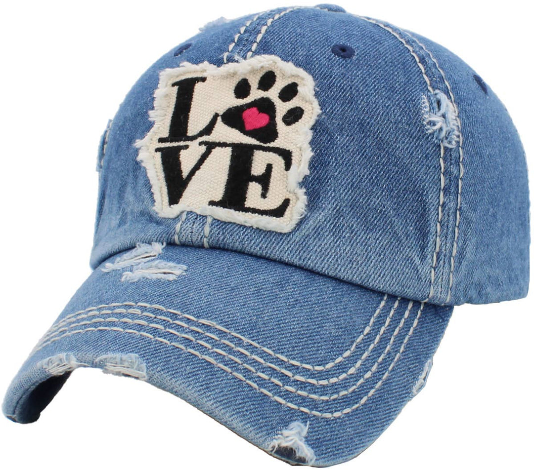 Paw Love Vintage Ballcap, Black