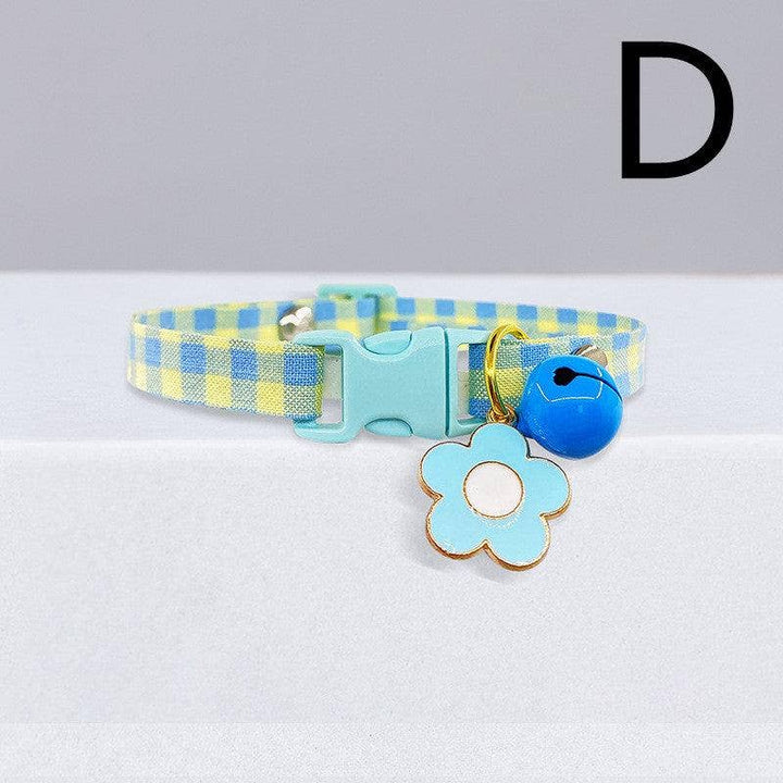 Checkered Cat Collar with Bell - Stylish Grid Patterns: B / S