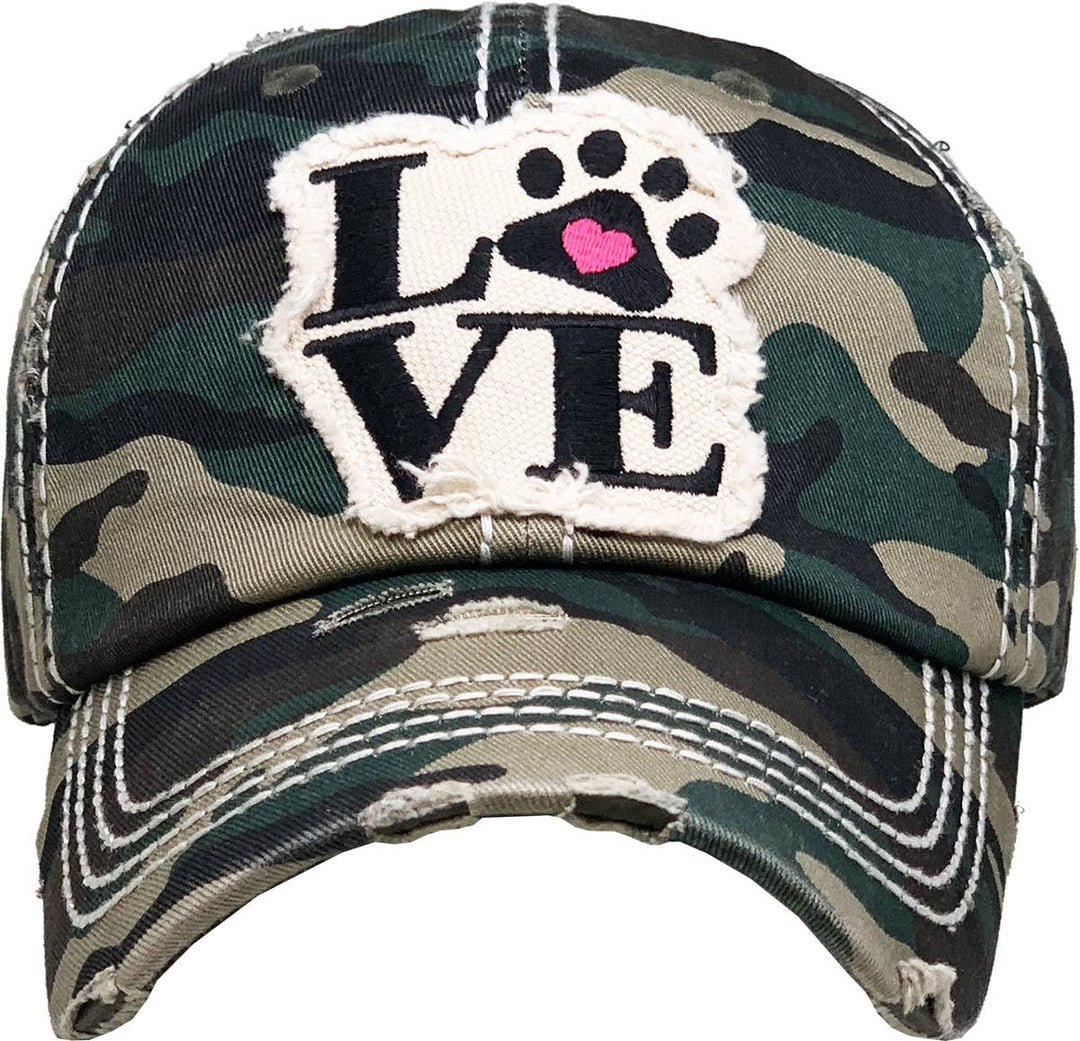 Paw Love Vintage Ballcap, Black