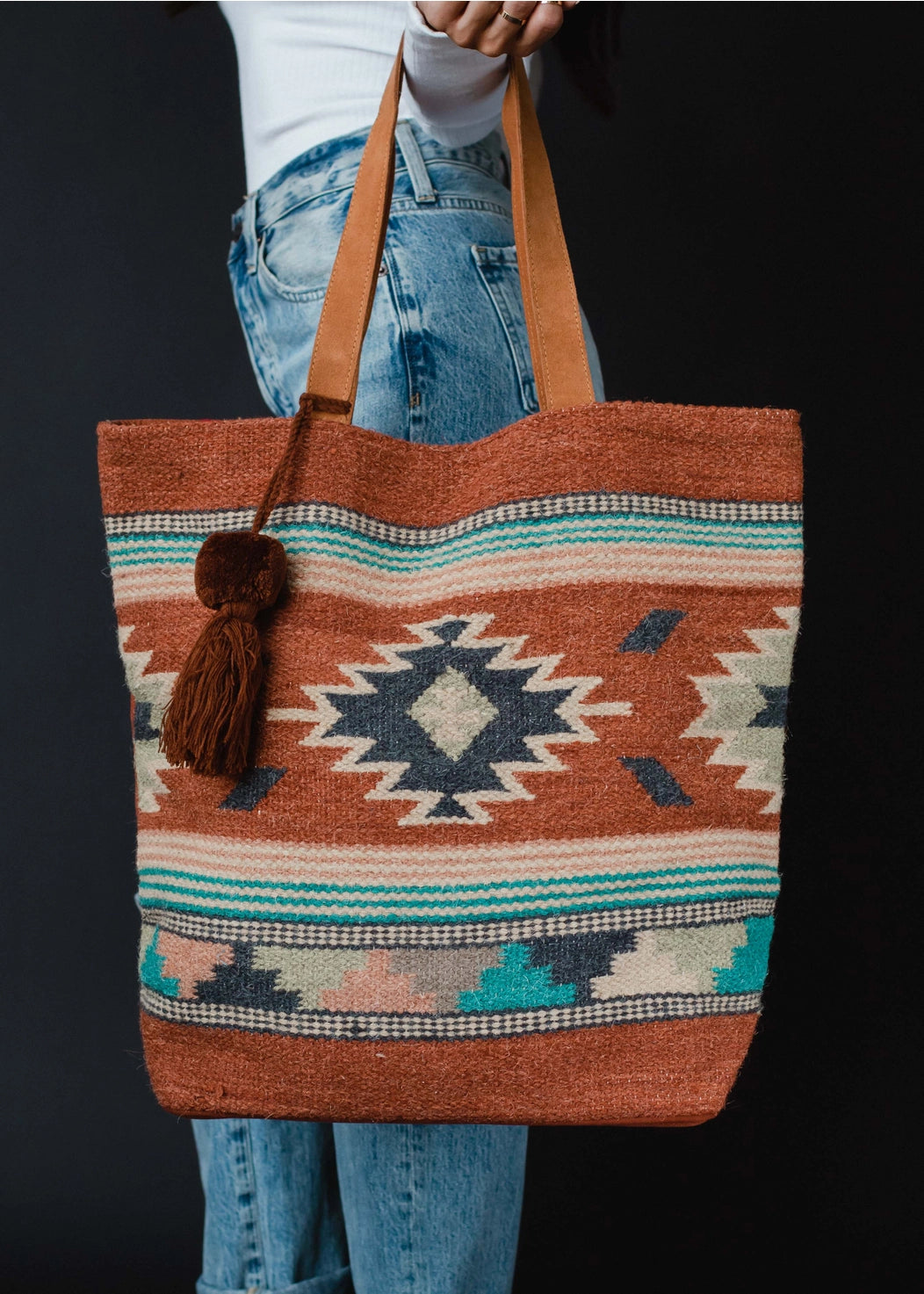 Rust, Green & Cream Aztec Tote