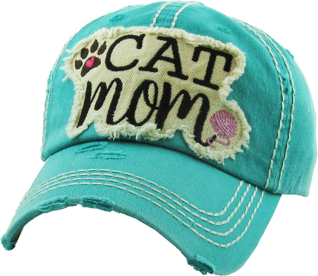 CAT MOM Washed Vintage Ball Cap: BUR