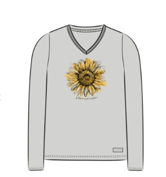 W'S L/S VEE SCRIBBLED SUNFLOWER