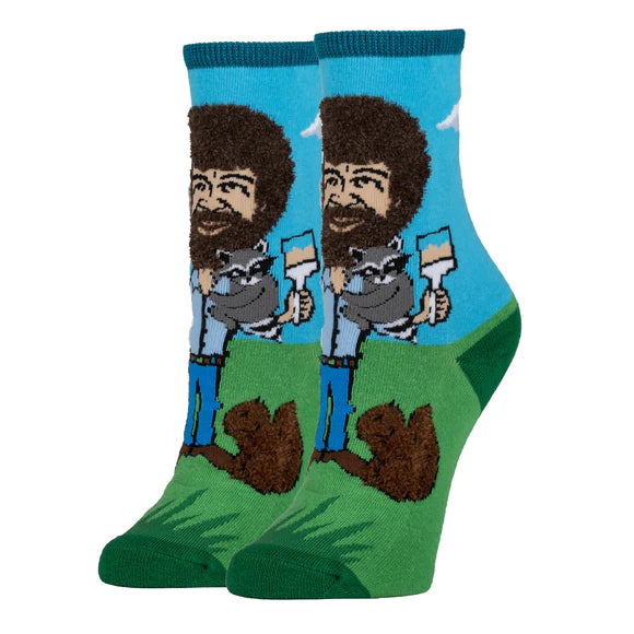 W's Let's Paint Bob Ross Cotton Crew Funny Socks