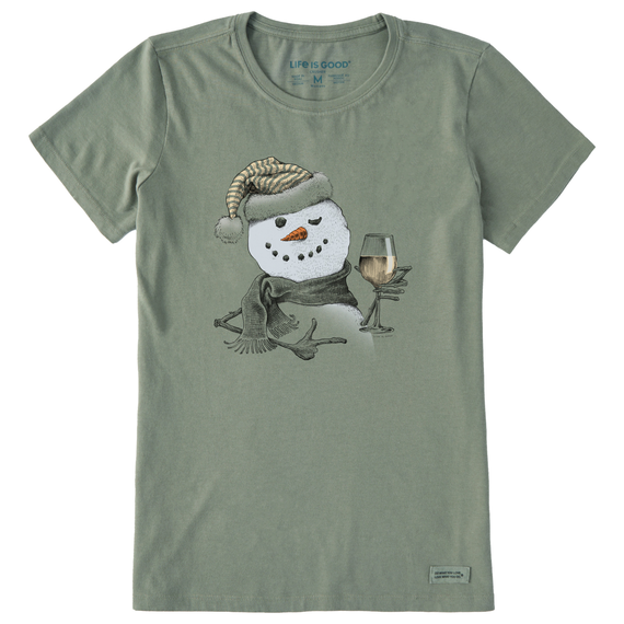 W'sS/S  Crusher Tee Snowman w White Wine