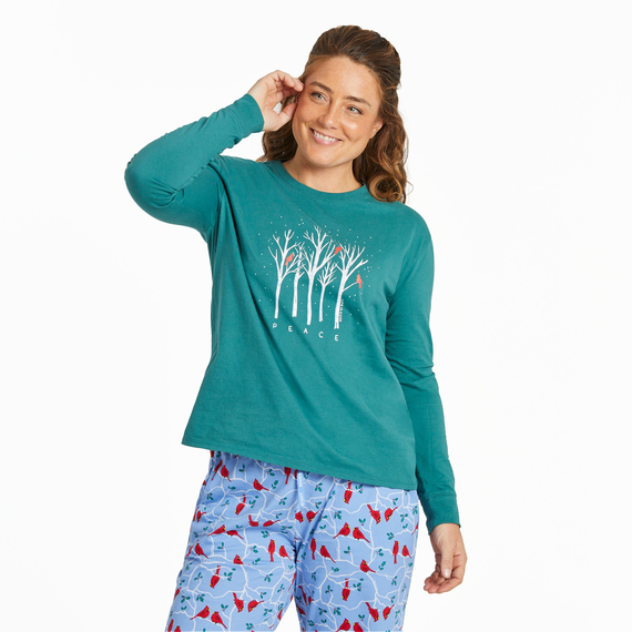 W's L/S Snuggle Up Relaxed Sleep Tee Peaceful Cardinal Forest