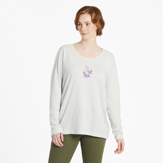 W's L/S Slub Tee Wildflower and Butterflies Relaxed Fit