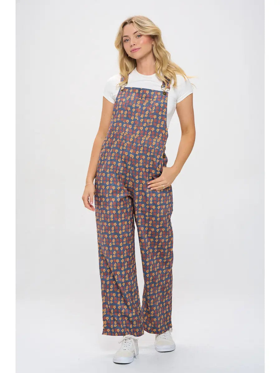 W's Poppy Floral Print Corduroy Overalls