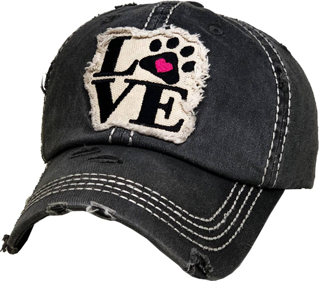 Paw Love Vintage Ballcap, Black