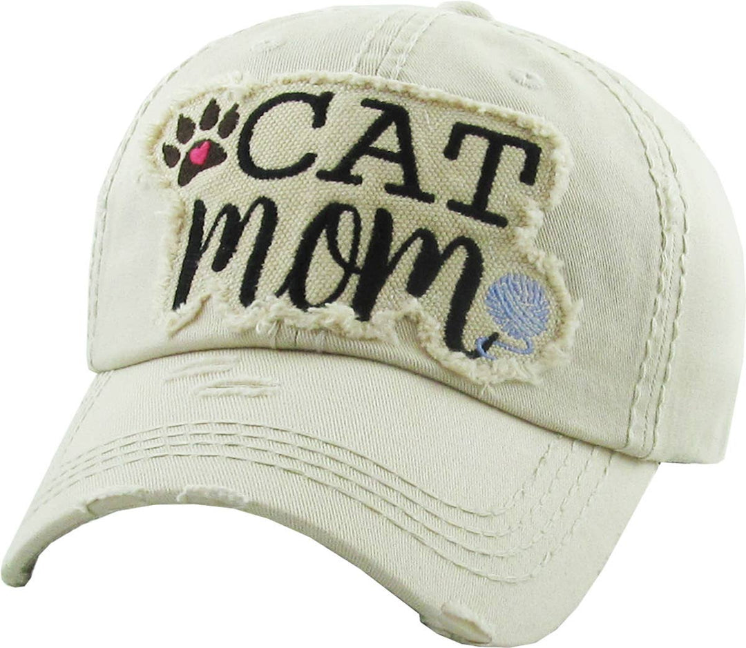 CAT MOM Washed Vintage Ball Cap: BUR