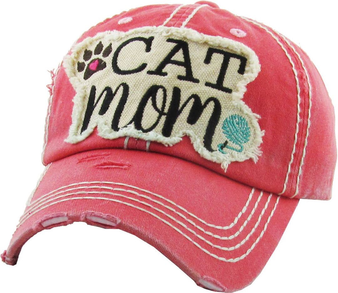 CAT MOM Washed Vintage Ball Cap: BUR