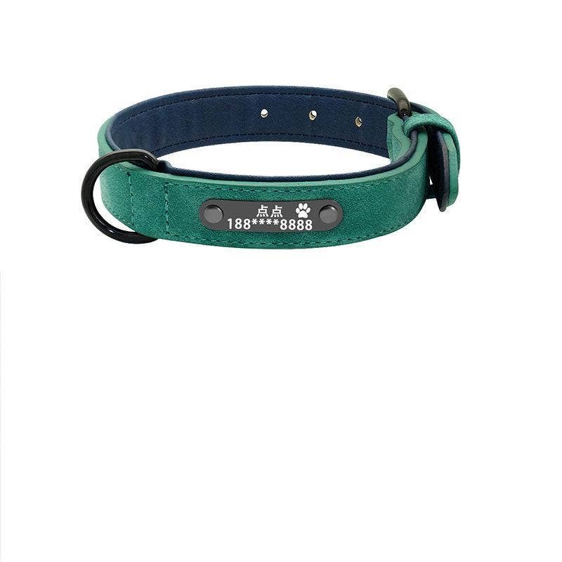 Personalized Leather Dog Collar with Anti-Lost Lettering for Dogs of All Sizes: Blue Plus 1.2 Tow Rope / L