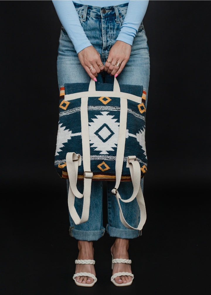 Navy, White, Yellow & Black Aztec Backpack