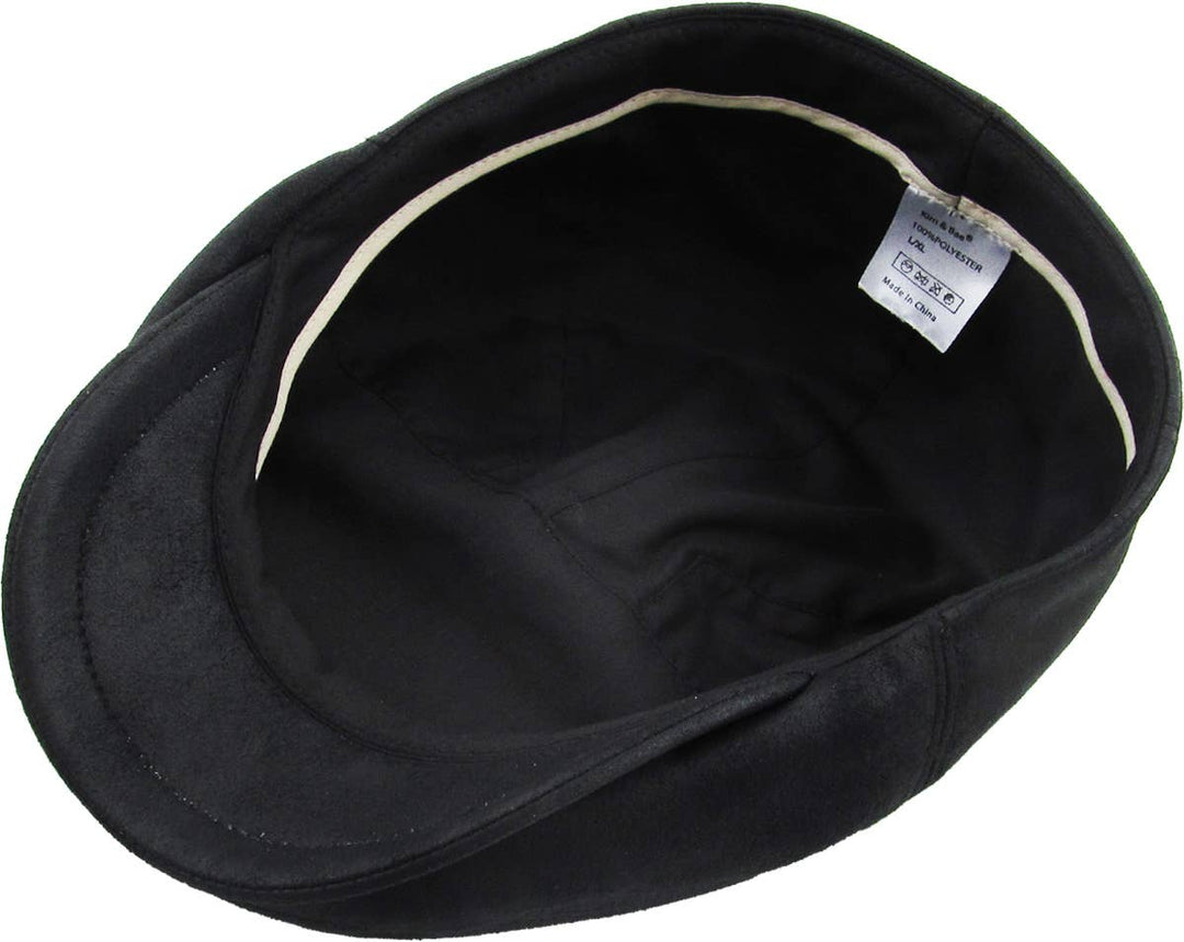 Faux Leather Ascot Ivy Newsboy Hat, Charcoal, L/XL