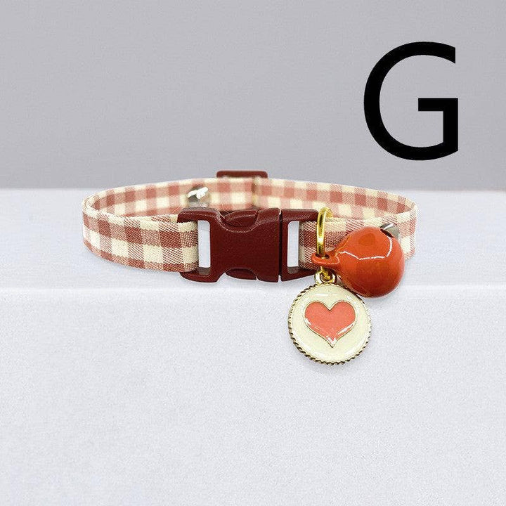 Checkered Cat Collar with Bell - Stylish Grid Patterns: B / S